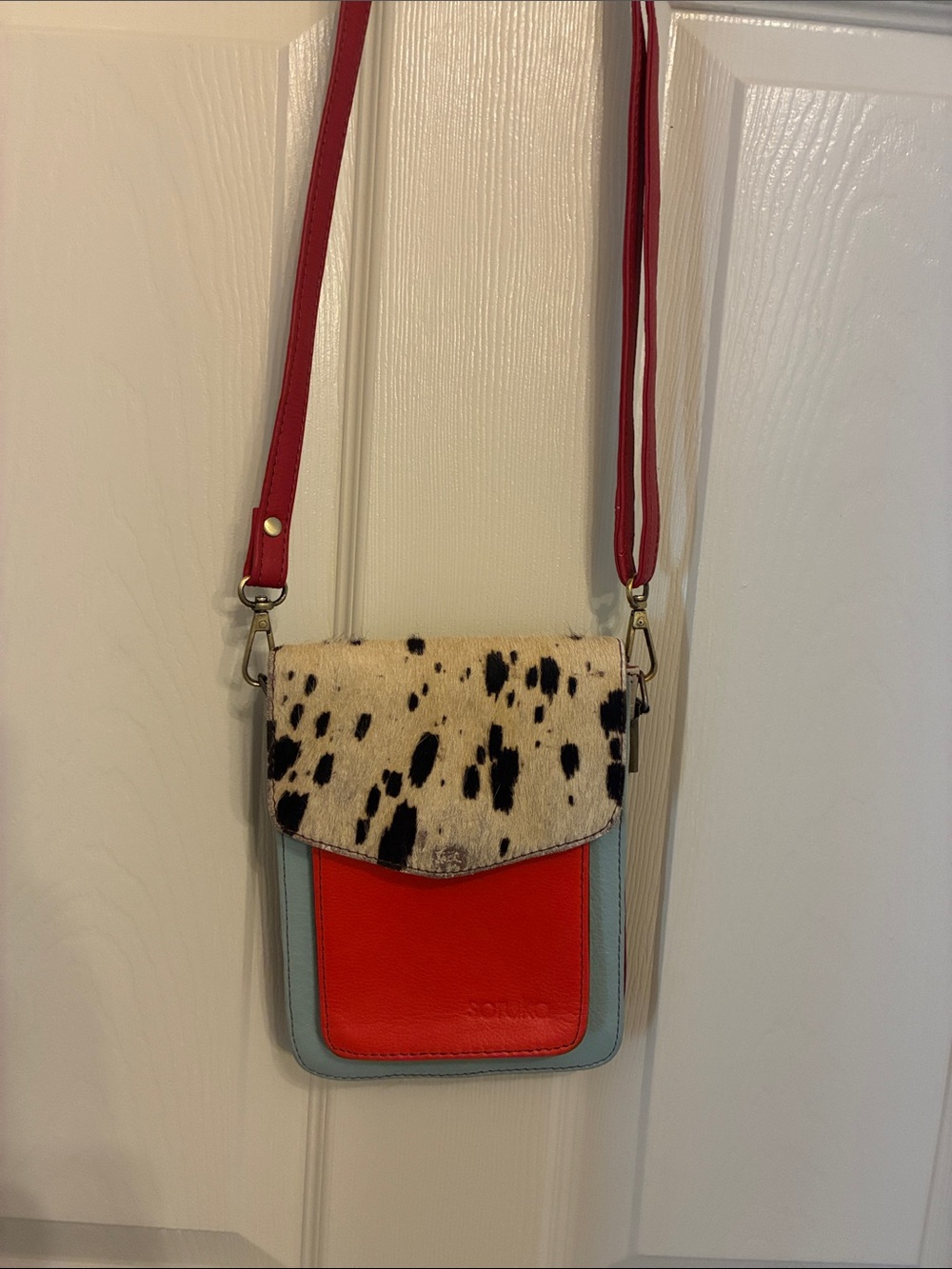 Multi-Color Crossbody Bag with Spotted Flap